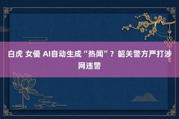 白虎 女優 AI自动生成“热闻”？韶关警方严打涉网违警